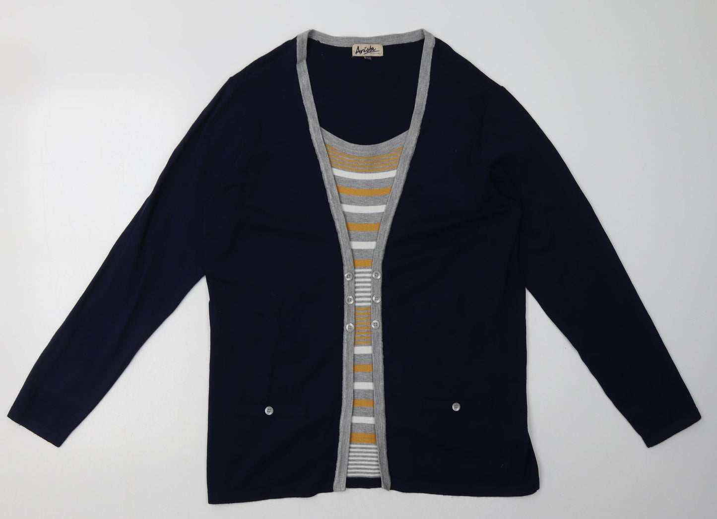 Arista Womens Blue Striped Viscose Pullover Sweatshirt Size 16  Pullover