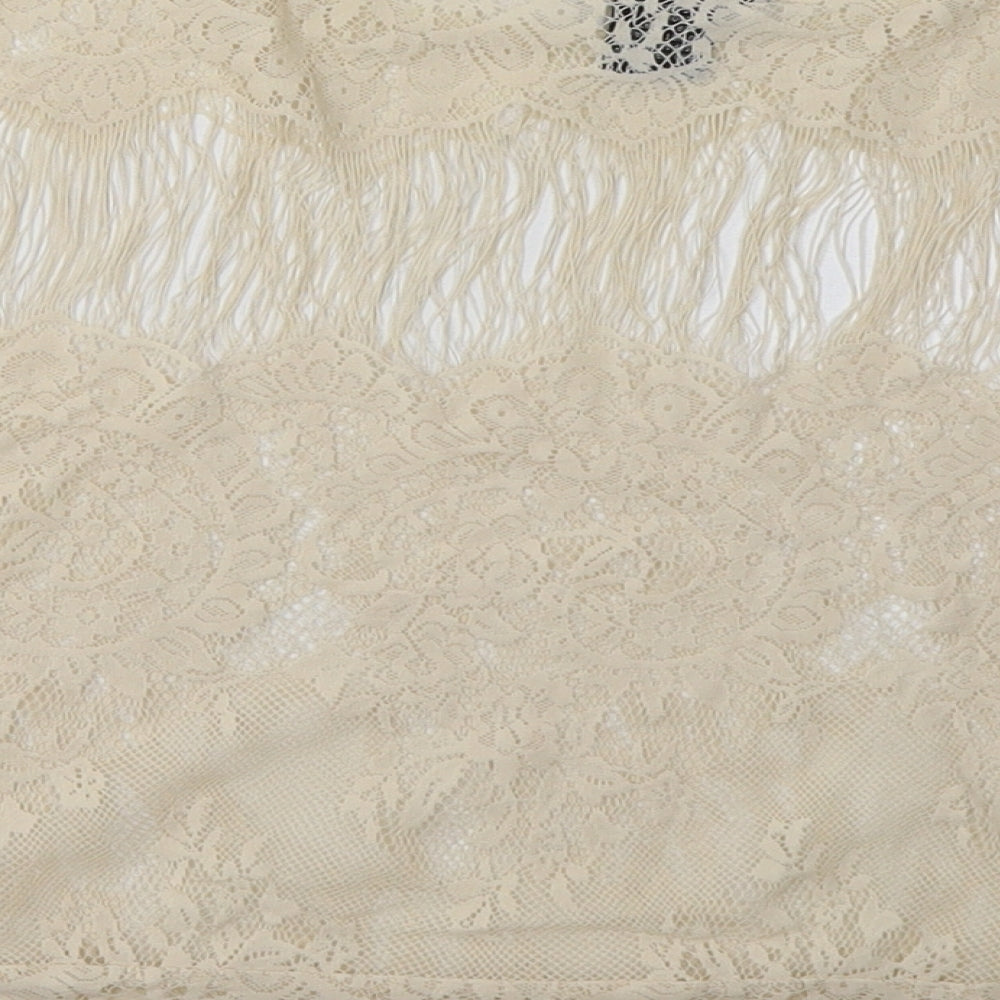 miss chevous Womens White  Nylon Basic T-Shirt Size L Crew Neck - Lace Detail