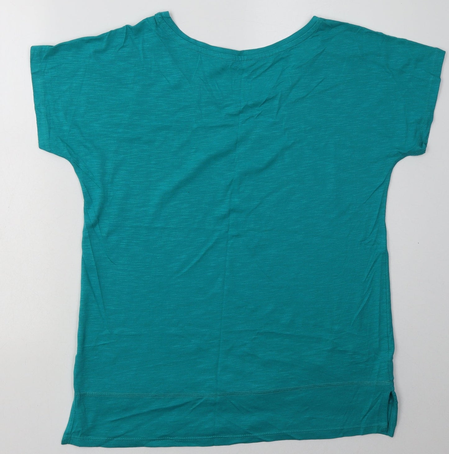 Encuentro Womens Green  Cotton Basic T-Shirt Size M Boat Neck