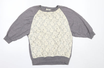 Next Womens Grey Round Neck  Cotton Pullover Jumper Size 6