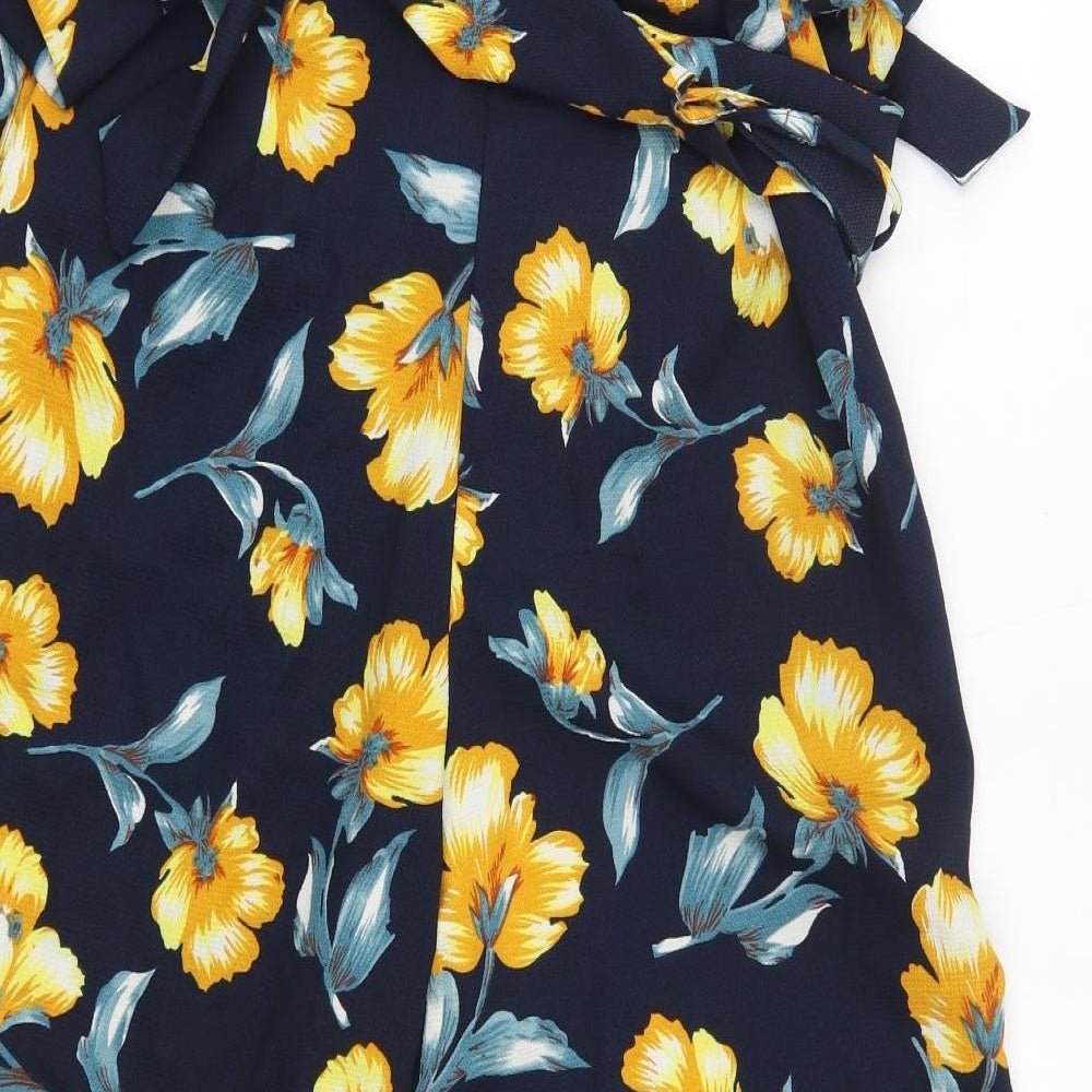 QED London Womens Blue Floral Polyester Trousers  Size 12 L20 in Regular