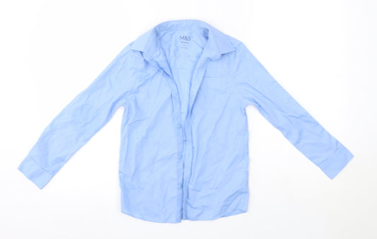M&S Boys Blue  Cotton Basic Button-Up Size 8-9 Years Collared  - School