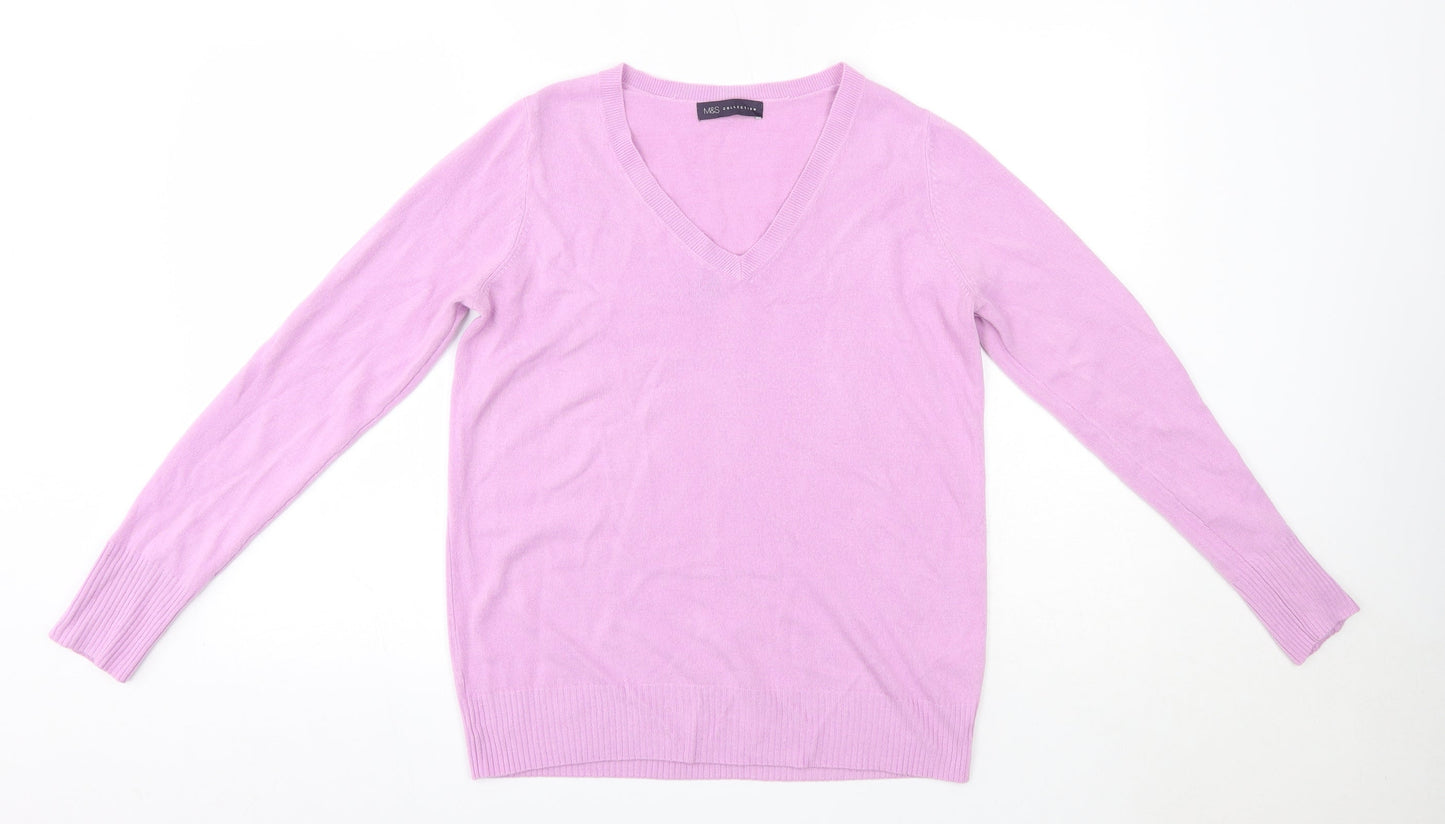 M&S Womens Purple V-Neck  Acrylic Pullover Jumper Size 12