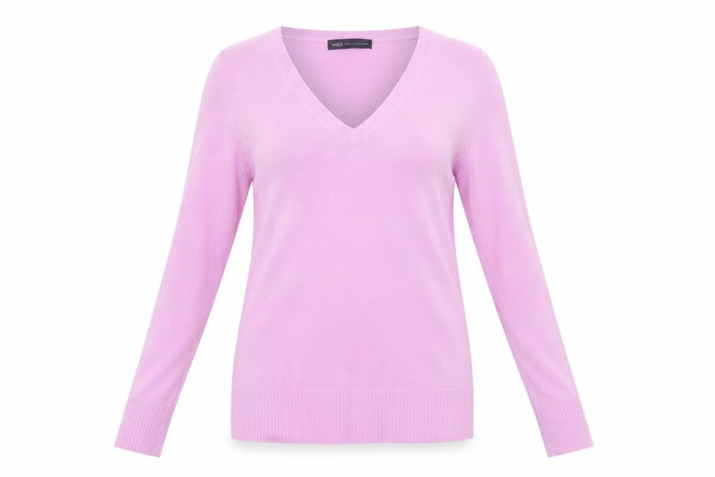 Marks & Spencer Womens Purple V-Neck  Acrylic Pullover Jumper Size 12