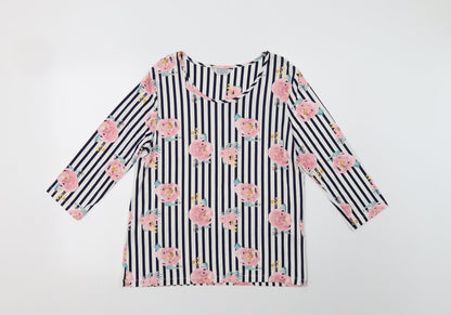 Classics Womens White Striped Polyester Basic Blouse Size 12 Round Neck
