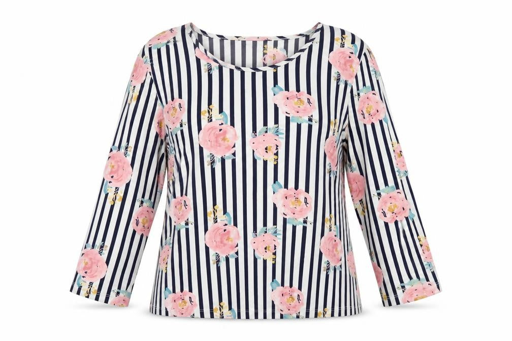 Classics Womens White Striped Polyester Basic Blouse Size 12 Round Neck