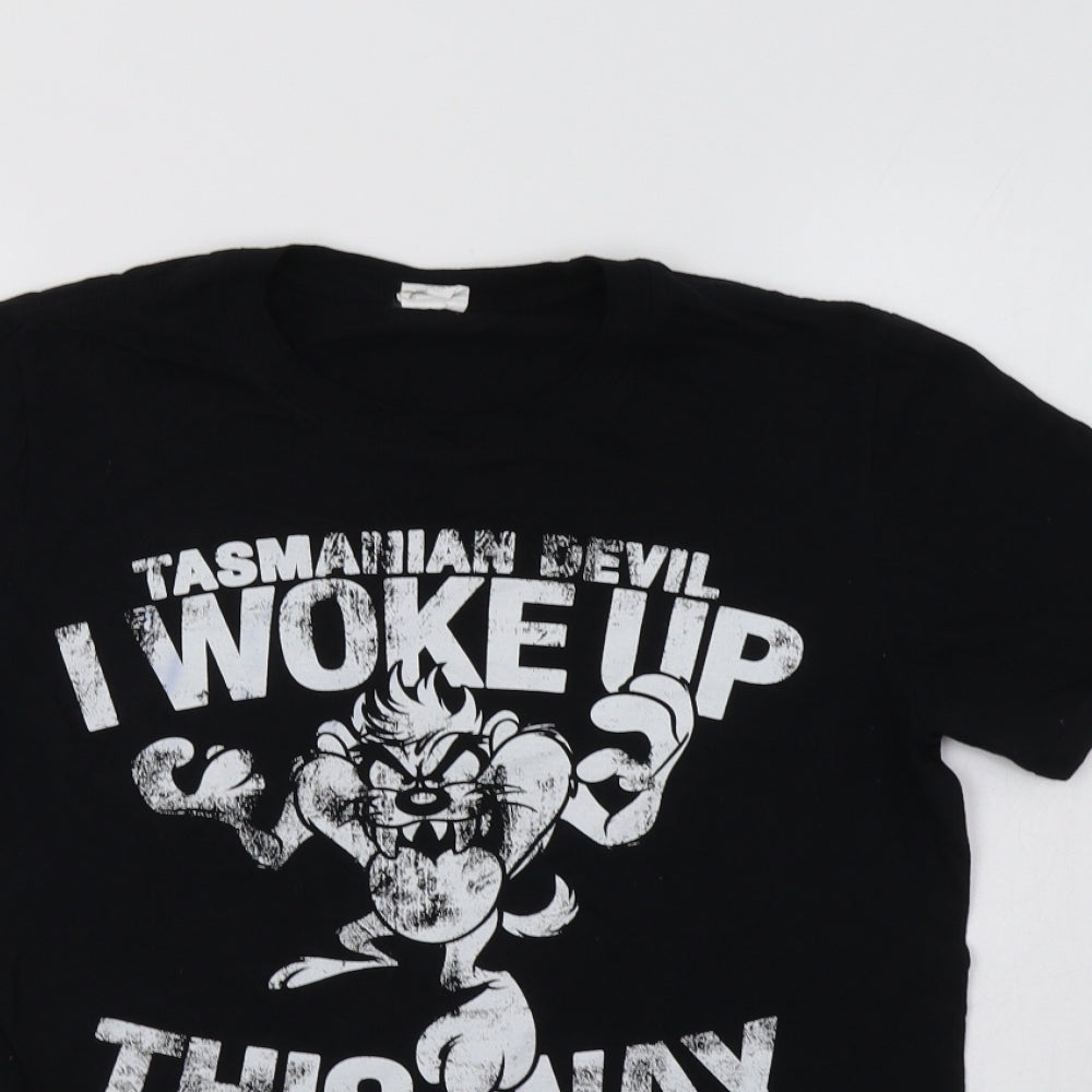 Gildan Womens Black  Cotton Basic T-Shirt Size S Crew Neck - Tasmanian Devil