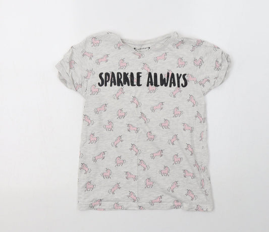 Primark Girls Grey Geometric Cotton Basic T-Shirt Size 10-11 Years Crew Neck  - Unicorn Print
