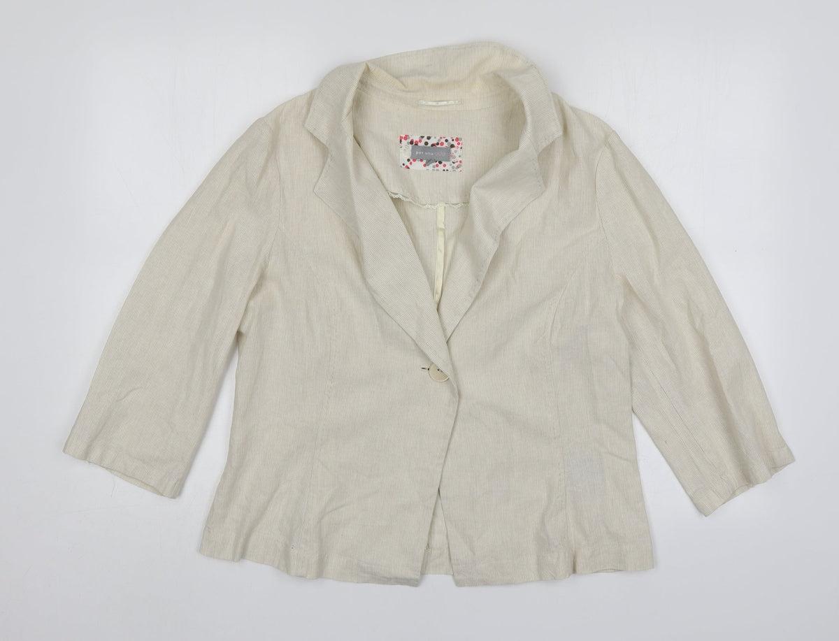 Per Una Womens Beige Striped Cotton Jacket Blazer Size 16
