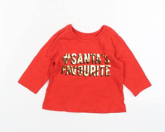 George Boys Red  Cotton Basic T-Shirt Size 3-6 Months Round Neck  - Christmas