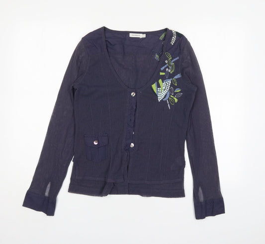 Sandwich Womens Blue Scoop Neck Floral Polyester Cardigan Jumper Size L