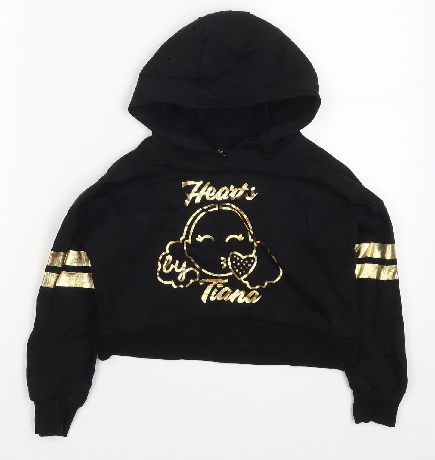 George Girls Black Striped Cotton Pullover Hoodie Size 5-6 Years  Pullover - Hearts by Tiana