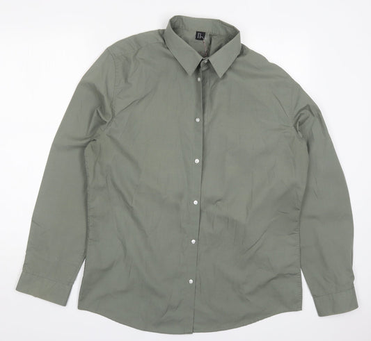 Preworn Mens Green  Polyester  Button-Up Size XL Collared Button - Cheu Cheu