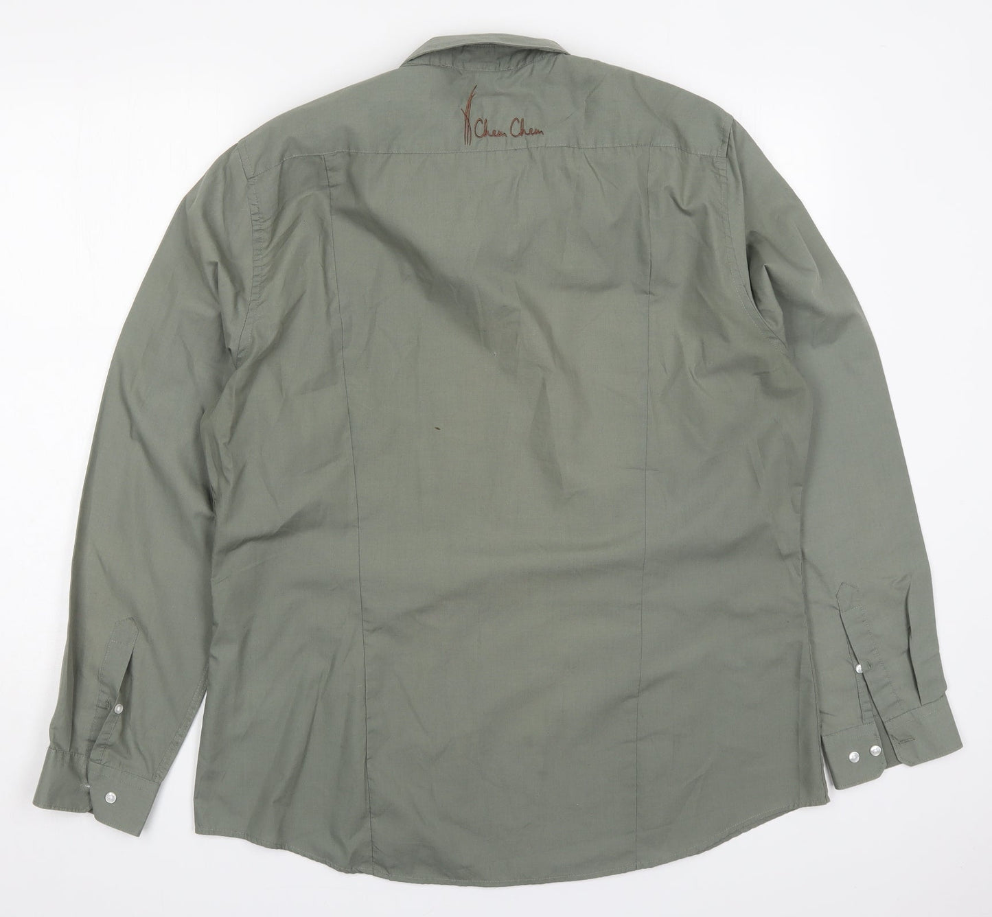 Preworn Mens Green  Polyester  Button-Up Size XL Collared Button - Cheu Cheu