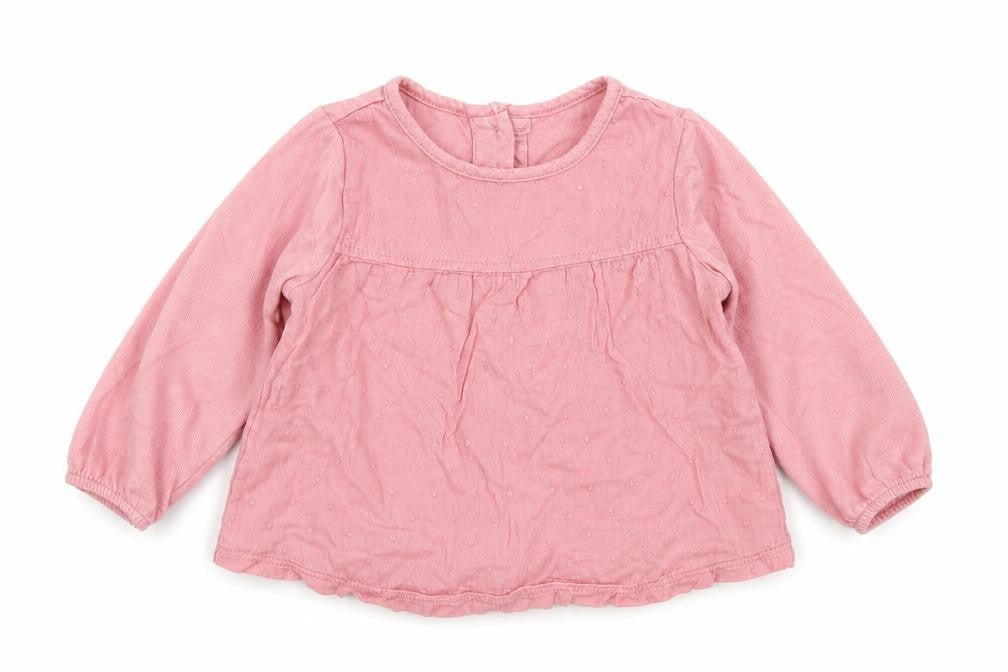 Matalan Girls Pink Polka Dot Cotton Basic T-Shirt Size 3-6 Months Crew Neck Button