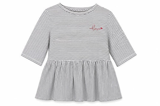 F&F Womens Black Striped Cotton Basic T-Shirt Size 6 Collared - Peplum