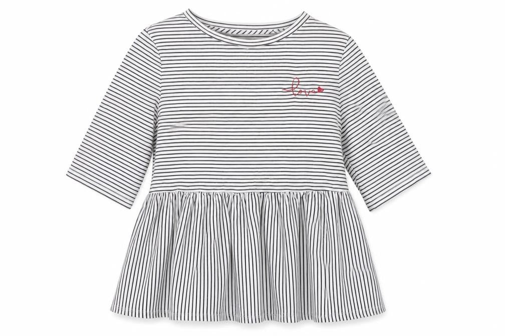 F&F Womens Black Striped Cotton Basic T-Shirt Size 6 Collared - Peplum