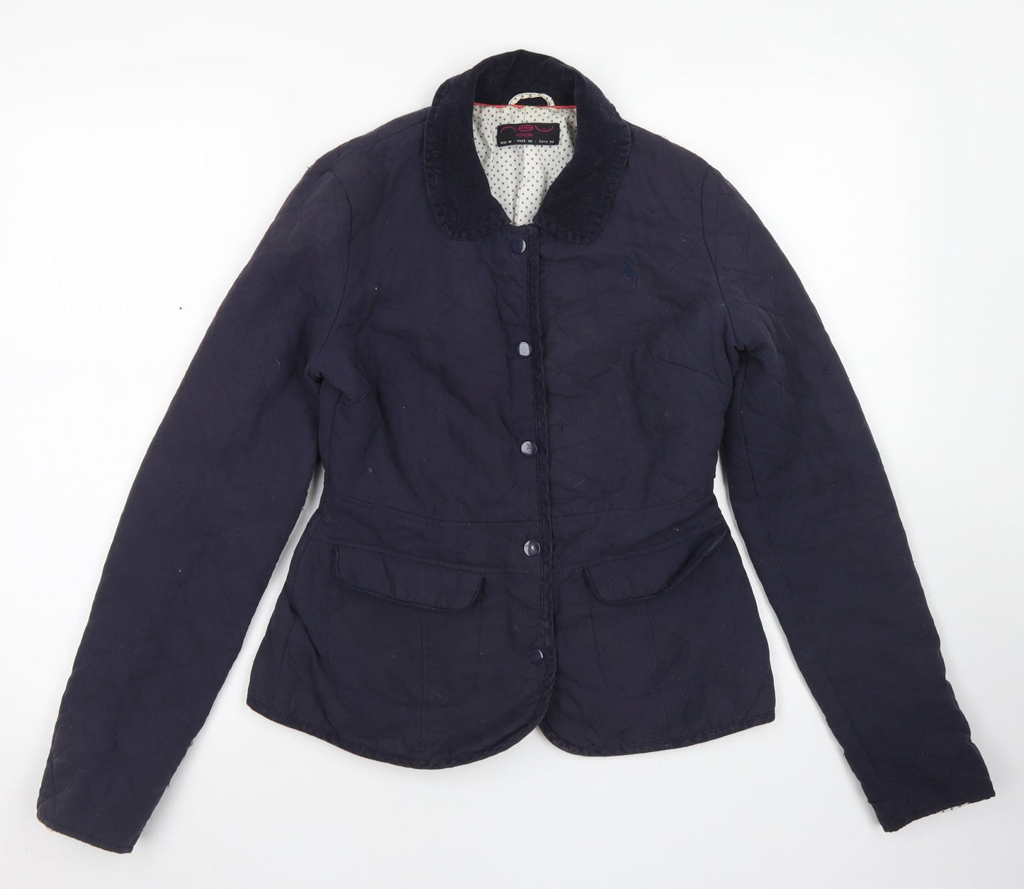 New Look Womens Blue Argyle/Diamond  Pea Coat Jacket Size 6  Snap