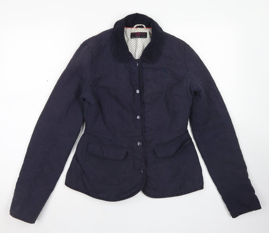 New Look Womens Blue Argyle/Diamond  Pea Coat Jacket Size 6  Snap