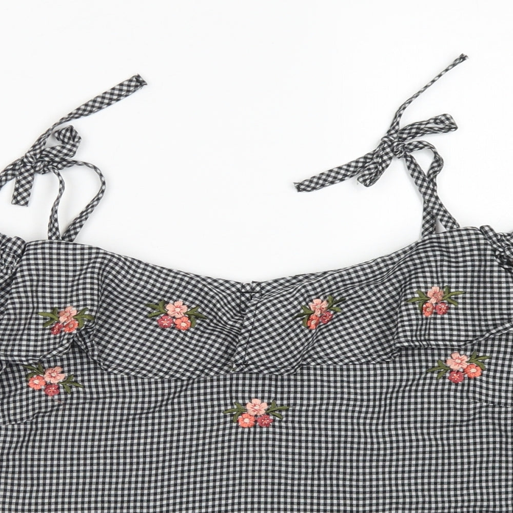 New Look Womens Black Check Polyester Cropped Blouse Size 12 Off the Shoulder - Cold Shoulder