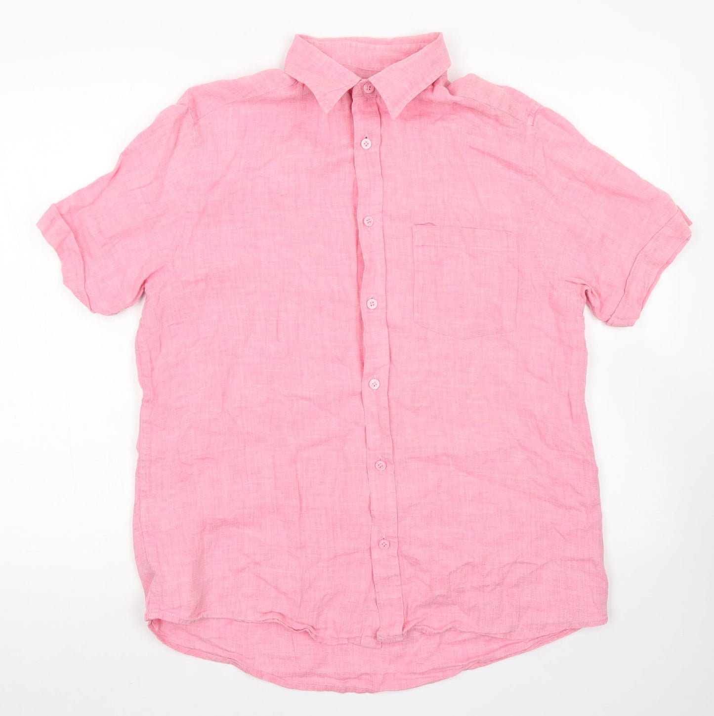 Blue Harbour Mens Pink  Linen  Button-Up Size M Collared Button