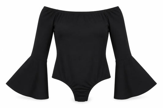 PRETTYLITTLETHING Womens Black  Polyester Bodysuit One-Piece Size 8  Snap - Bell Sleeve