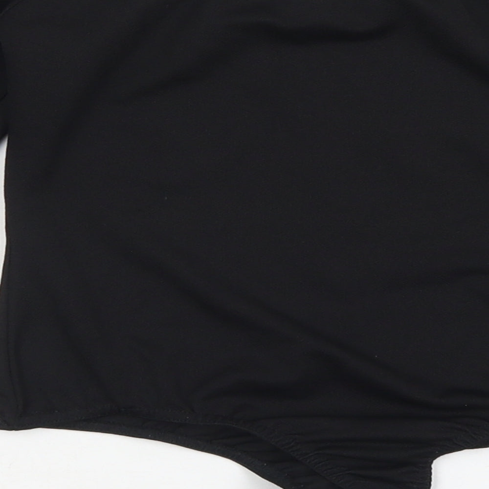 PRETTYLITTLETHING Womens Black  Polyester Bodysuit One-Piece Size 8  Snap - Bell Sleeve