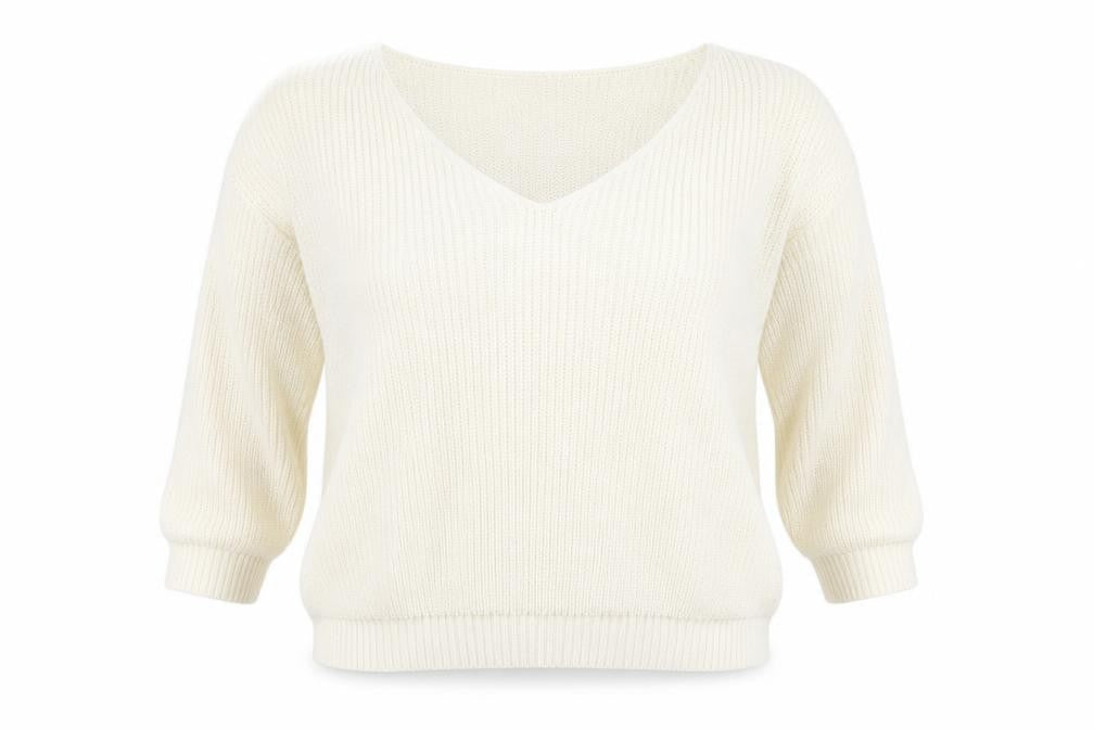 Boohoo Womens White V-Neck  Acrylic Pullover Jumper Size S