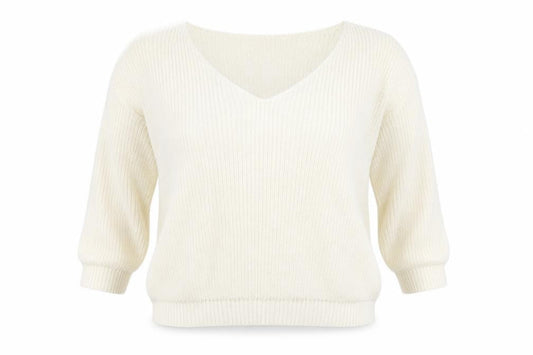 Boohoo Womens White V-Neck  Acrylic Pullover Jumper Size S