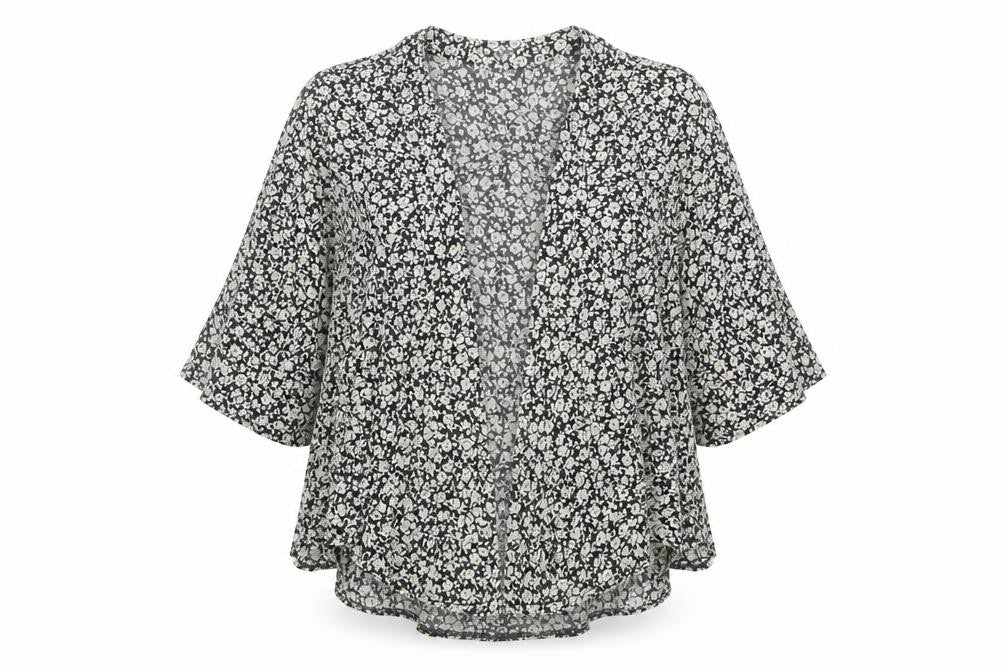 internationale Womens Black Floral Viscose Basic Blouse Size 10 V-Neck
