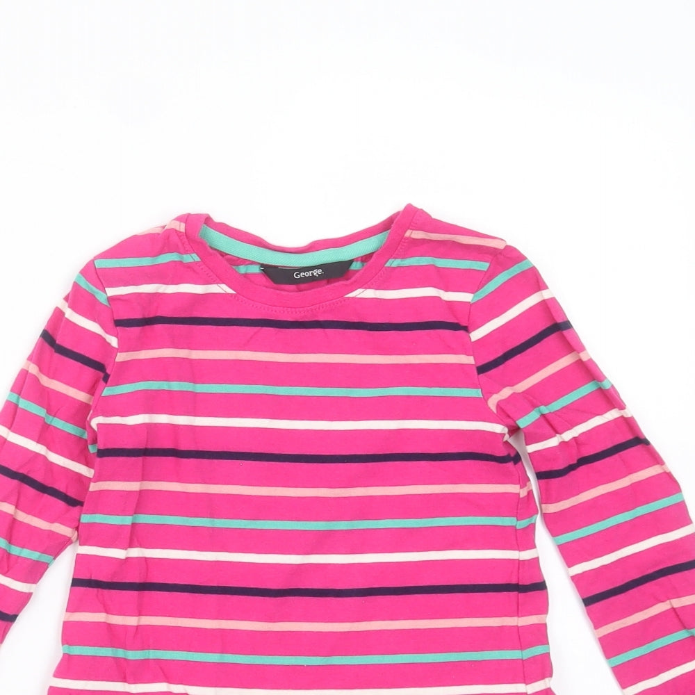 George Girls Pink Striped Cotton Basic T-Shirt Size 5-6 Years Round Neck