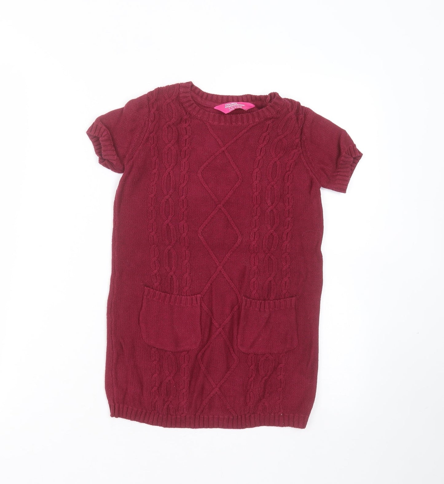 Young Dimension Girls Purple Geometric Cotton Jumper Dress  Size 5-6 Years  Round Neck