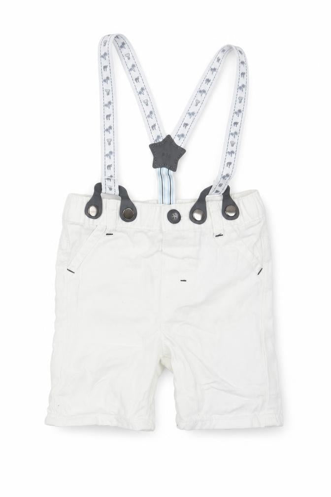Nutmeg Baby White  Cotton  Trousers Size 9-12 Months   - with braces