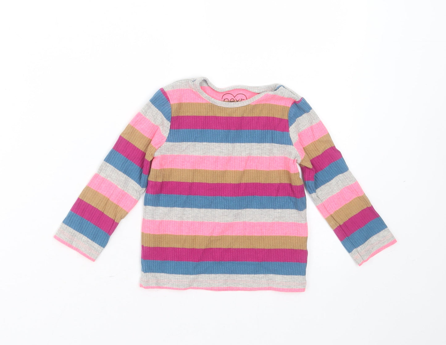 NEXT Girls Multicoloured Striped Cotton Basic T-Shirt Size 12-18 Months Round Neck