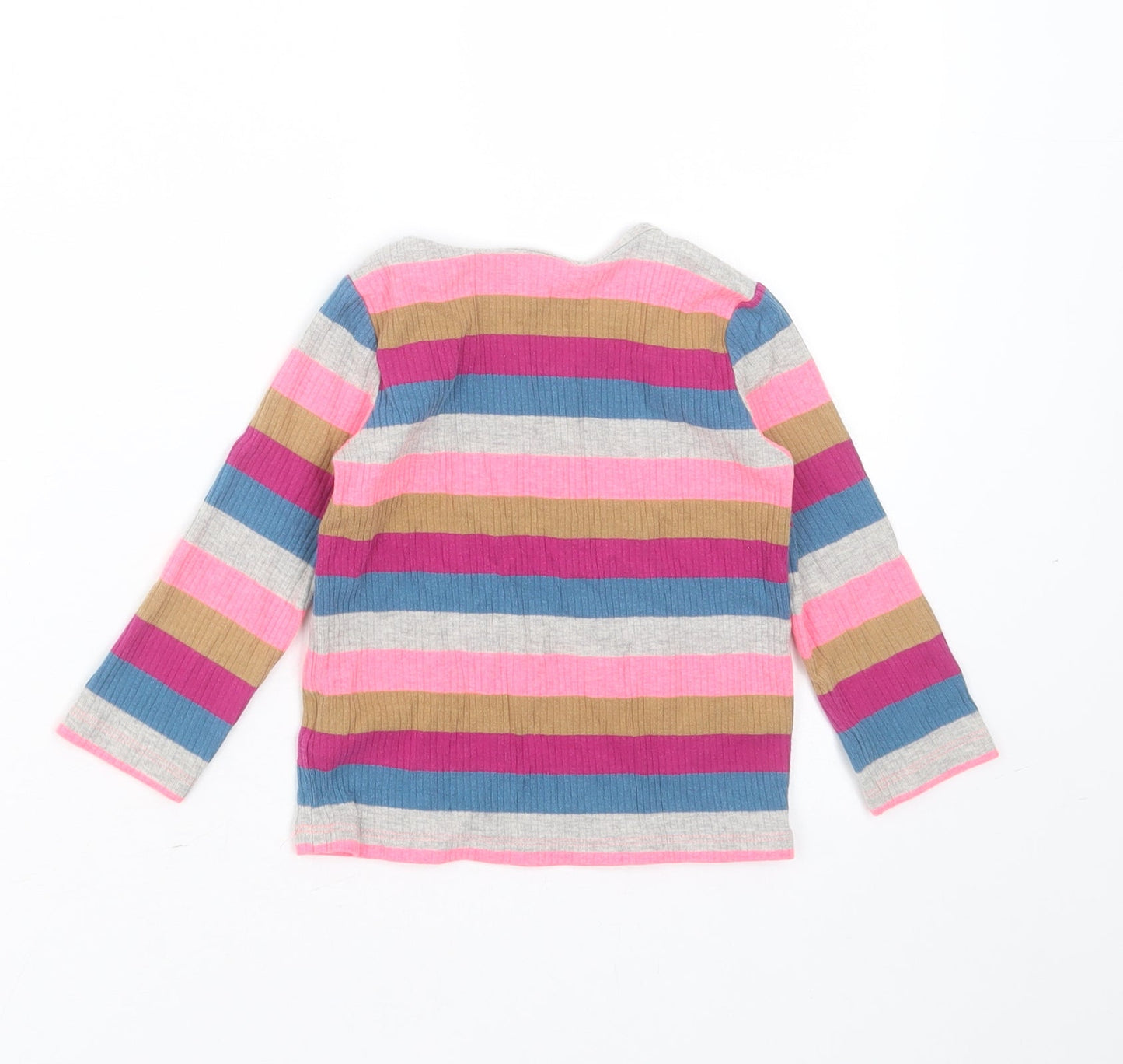 NEXT Girls Multicoloured Striped Cotton Basic T-Shirt Size 12-18 Months Round Neck