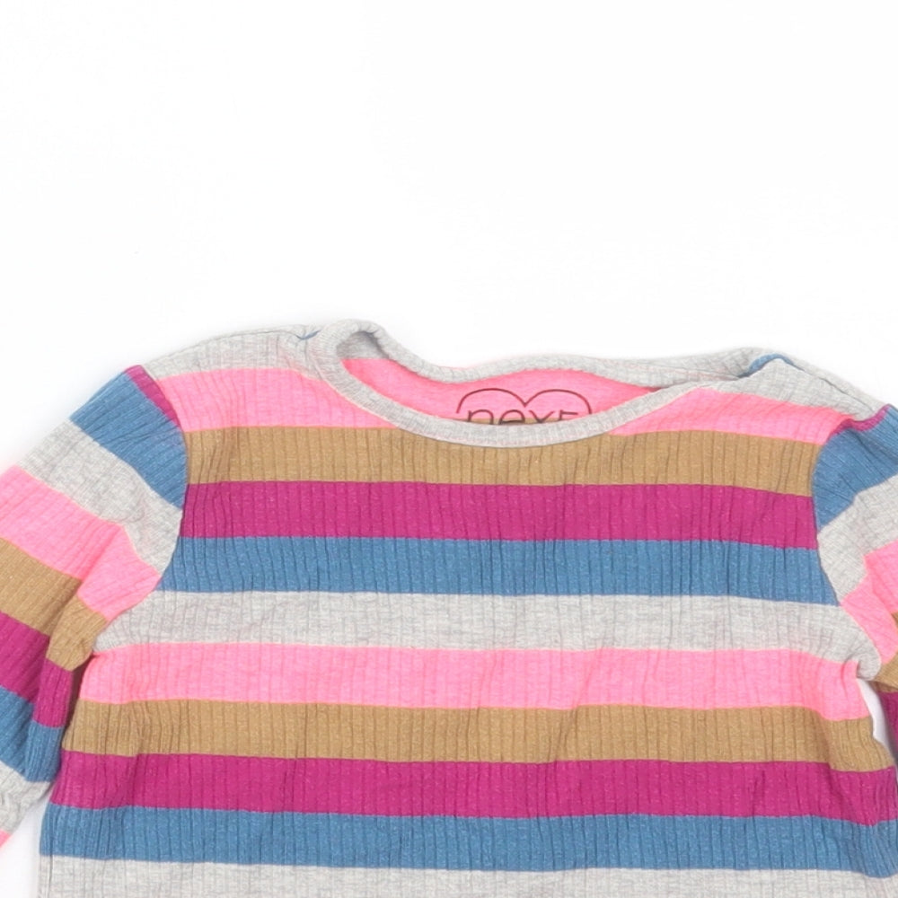 NEXT Girls Multicoloured Striped Cotton Basic T-Shirt Size 12-18 Months Round Neck