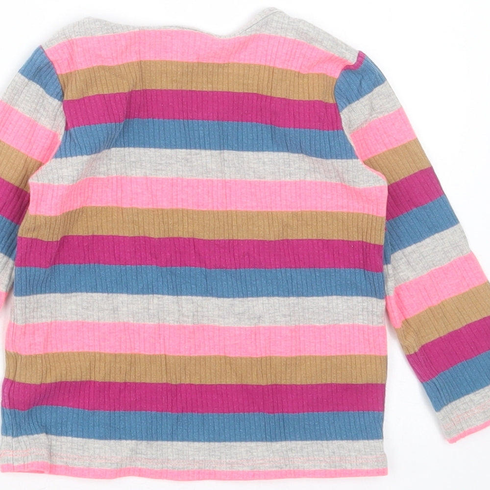 NEXT Girls Multicoloured Striped Cotton Basic T-Shirt Size 12-18 Months Round Neck