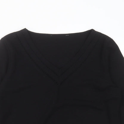 Preloved BHS Womens Black V-Neck  Polyester Pullover Jumper Size 16 - Detail