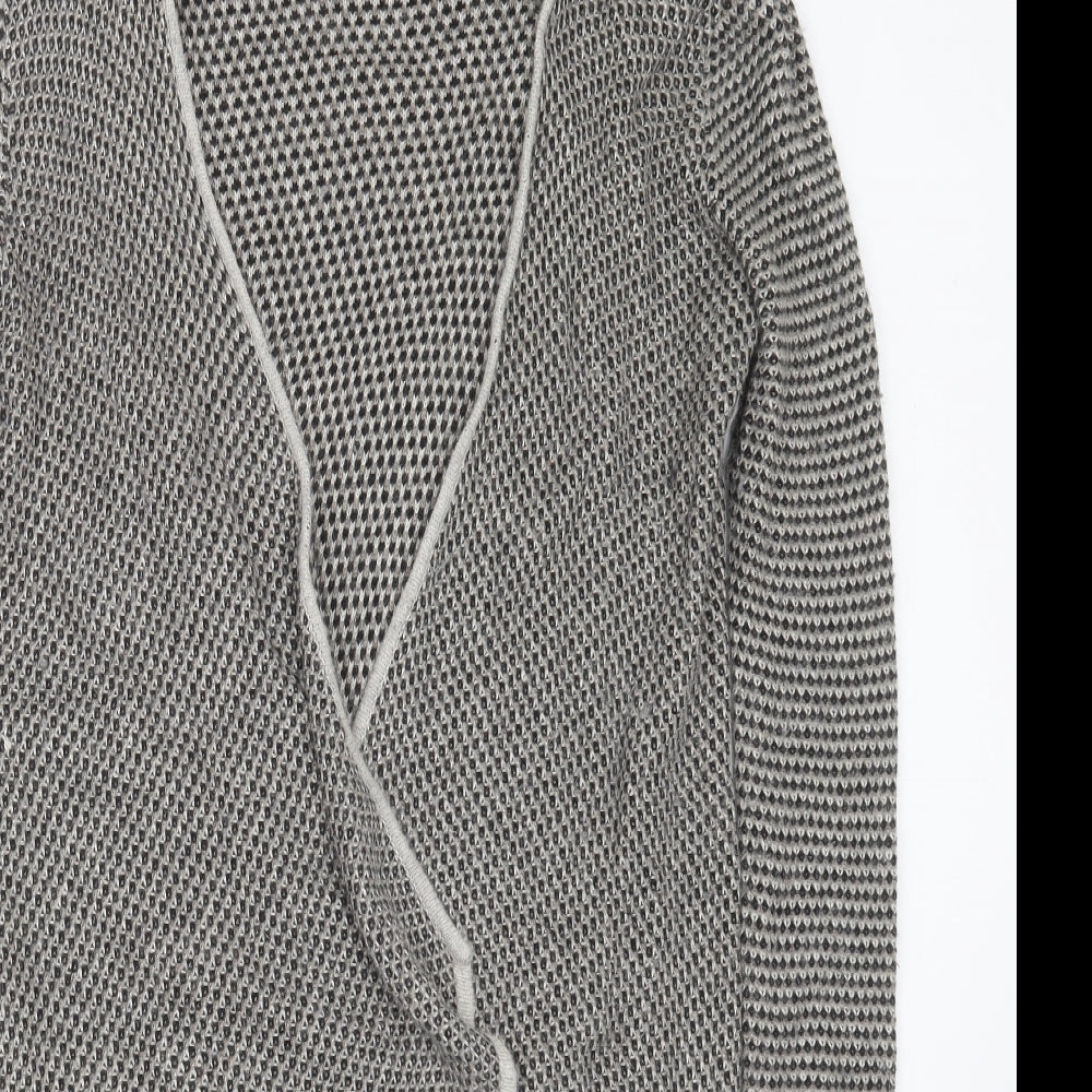 M&Co Womens Grey V-Neck Geometric Viscose Cardigan Jumper Size 14