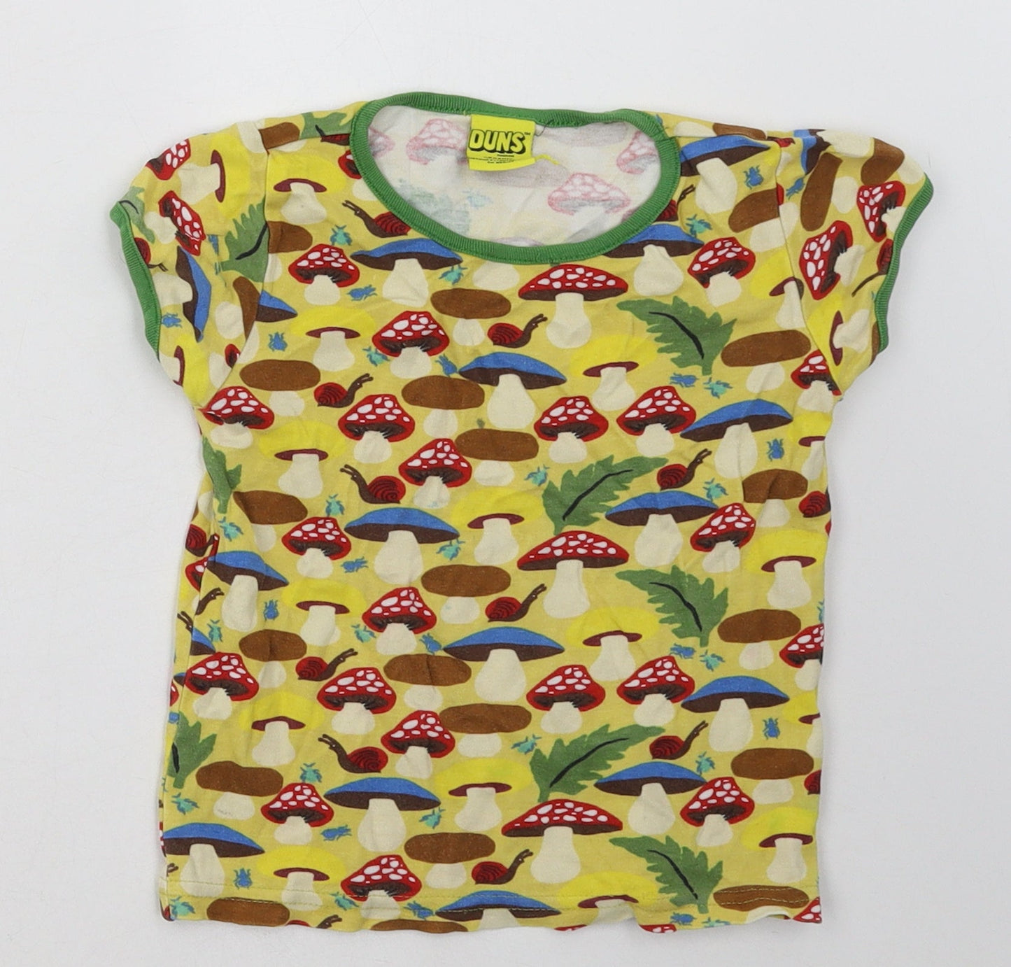 dunns Boys Yellow Geometric Cotton Basic T-Shirt Size 2-3 Years Crew Neck Pullover - mushroom print