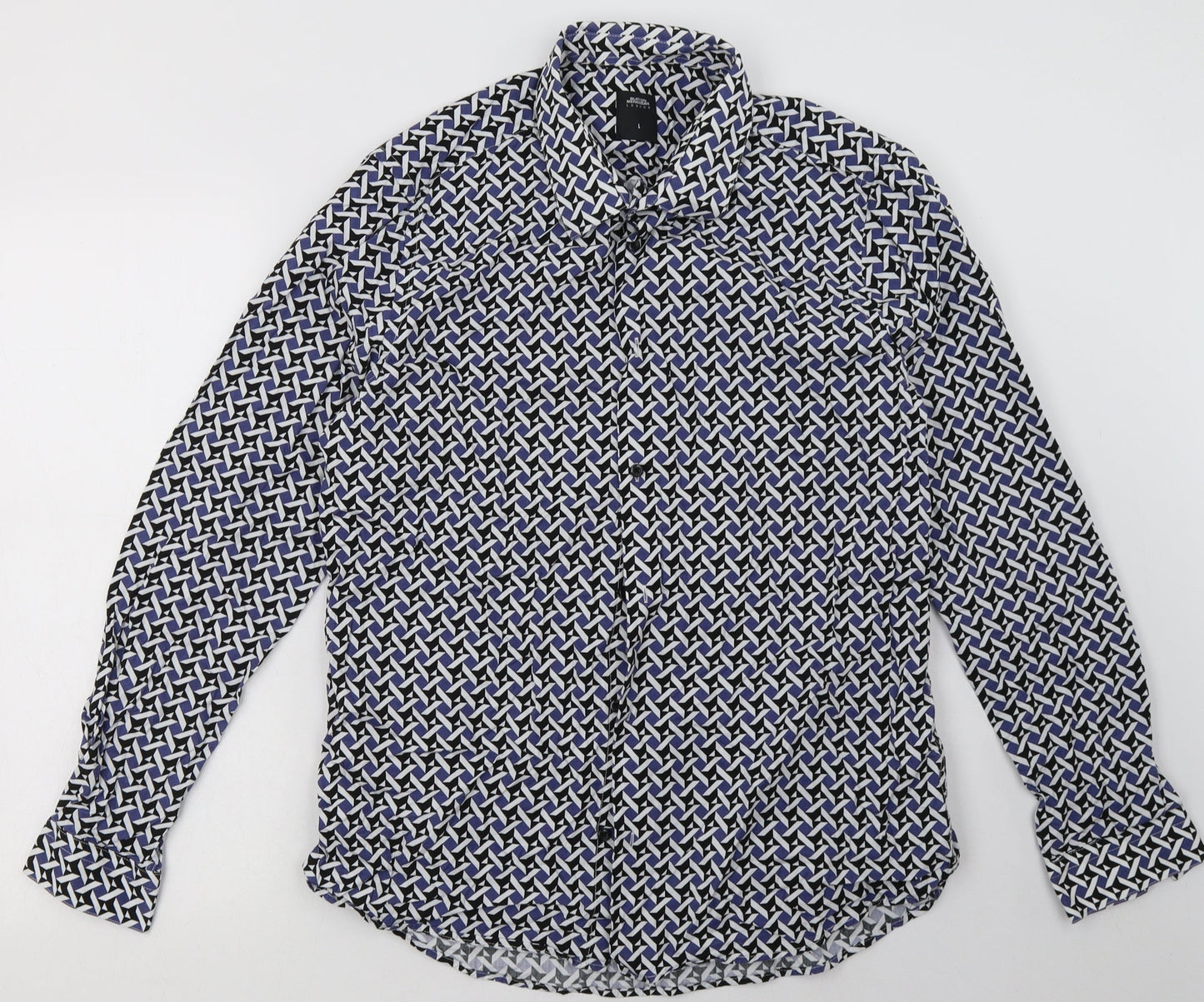 Burton Mens Blue Geometric Cotton  Button-Up Size L Collared Button