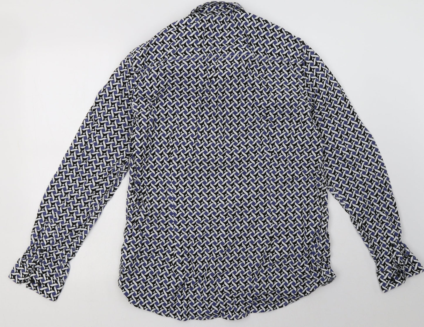 Burton Mens Blue Geometric Cotton  Button-Up Size L Collared Button