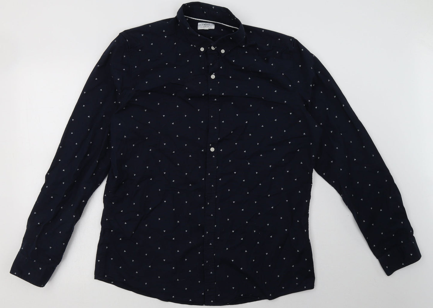 NEXT Mens Blue Geometric Cotton  Button-Up Size L Collared Button