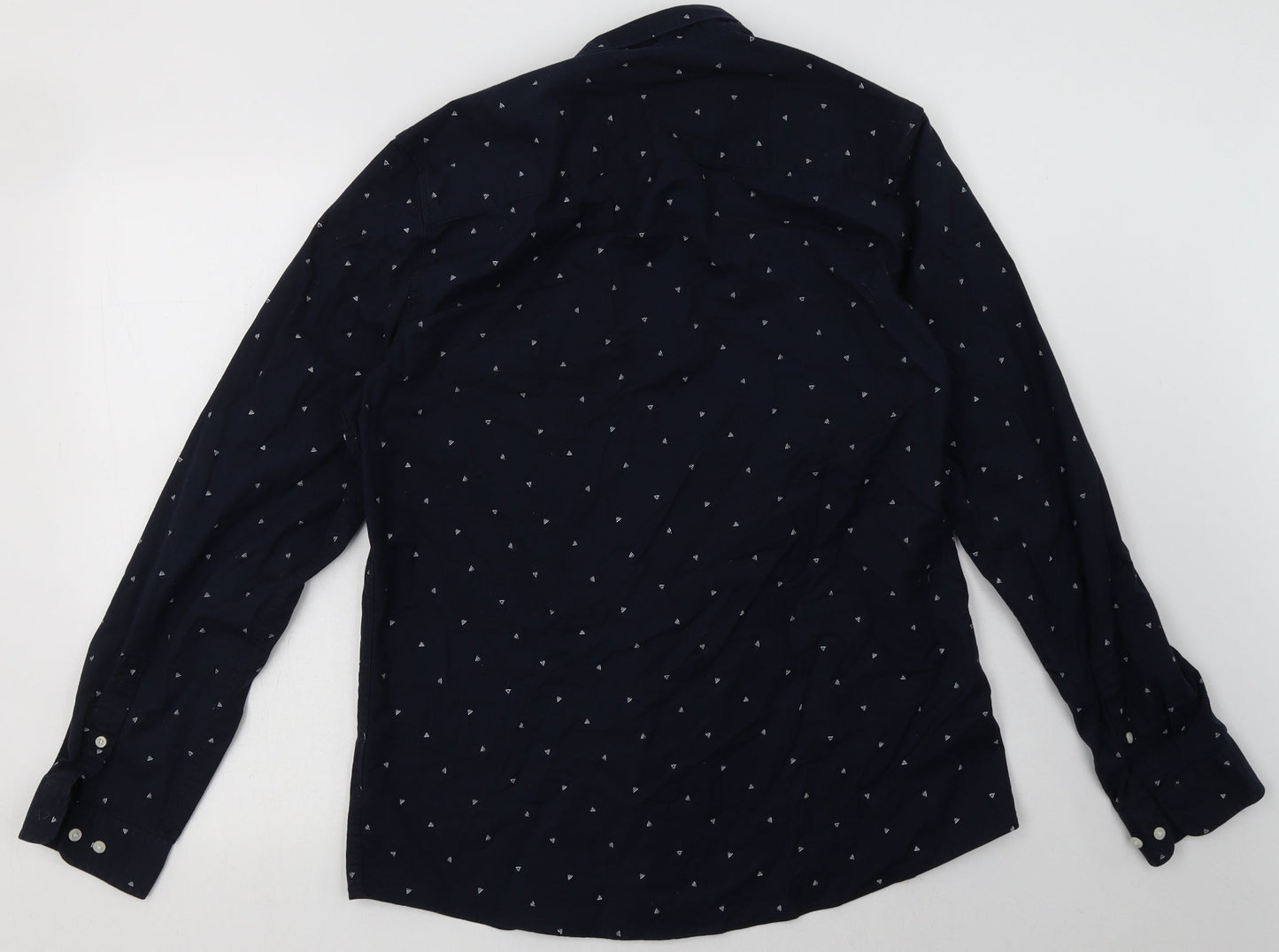 NEXT Mens Blue Geometric Cotton  Button-Up Size L Collared Button
