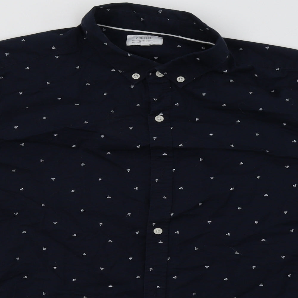 NEXT Mens Blue Geometric Cotton  Button-Up Size L Collared Button