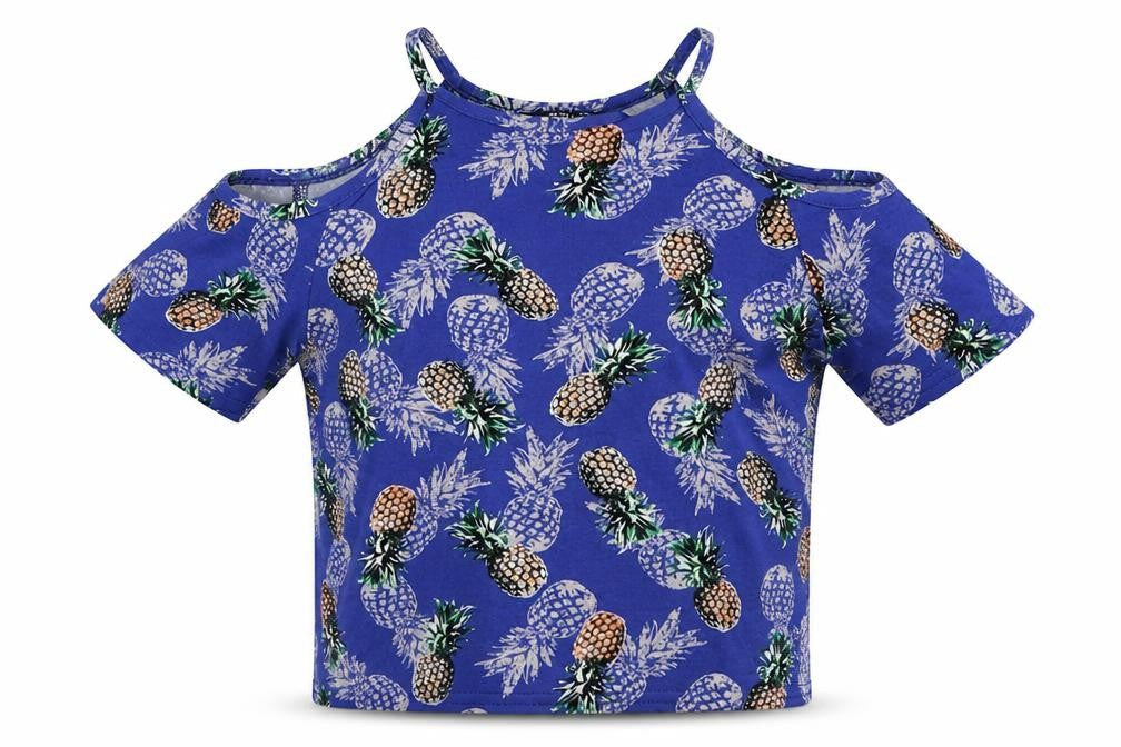 New Look Girls Blue Geometric Viscose Basic T-Shirt Size 12-13 Years Crew Neck Pullover - Pineapple Print