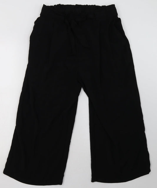 Peacocks Womens Black  Polyester Cropped Trousers Size 16 L26 in Regular Tie