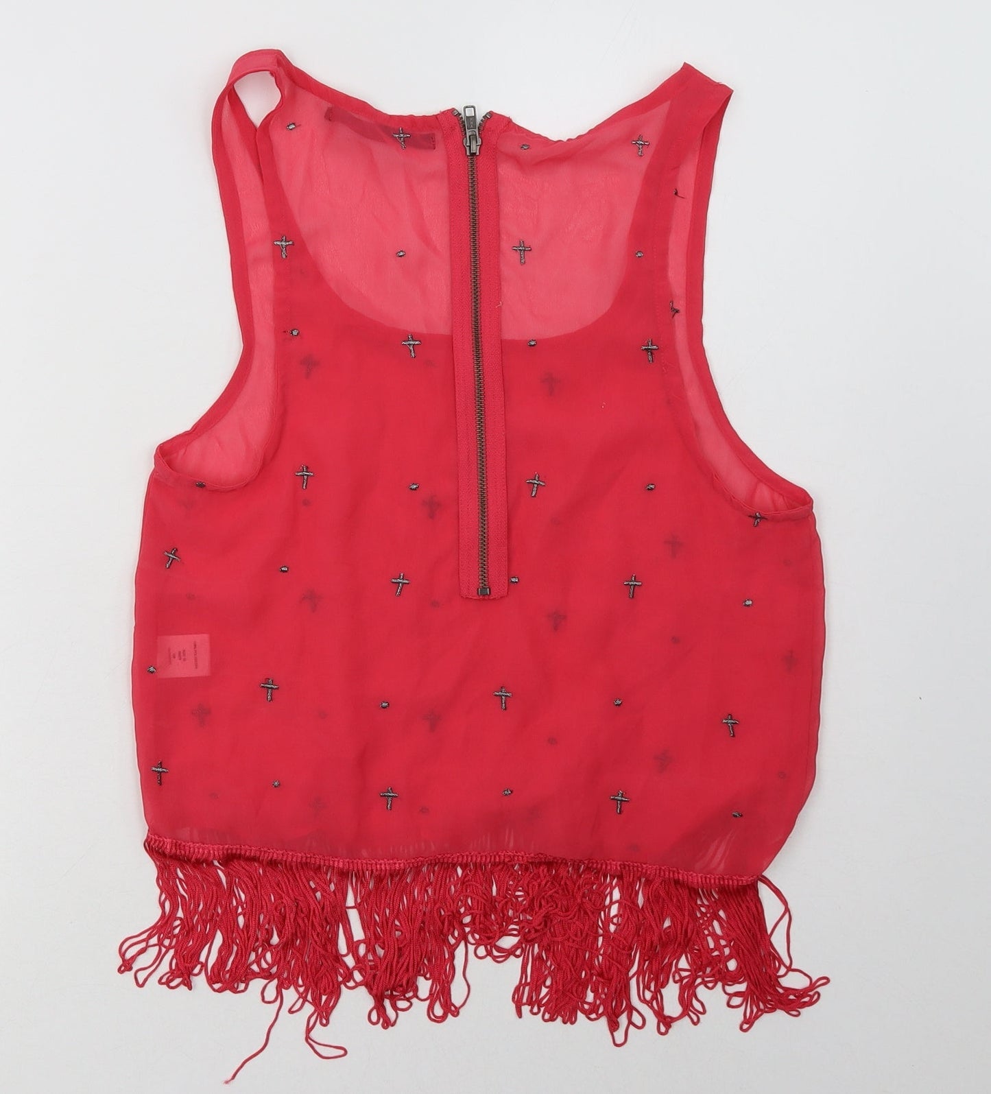 Crafted Womens Pink Geometric Polyester Basic Tank Size 10 Scoop Neck