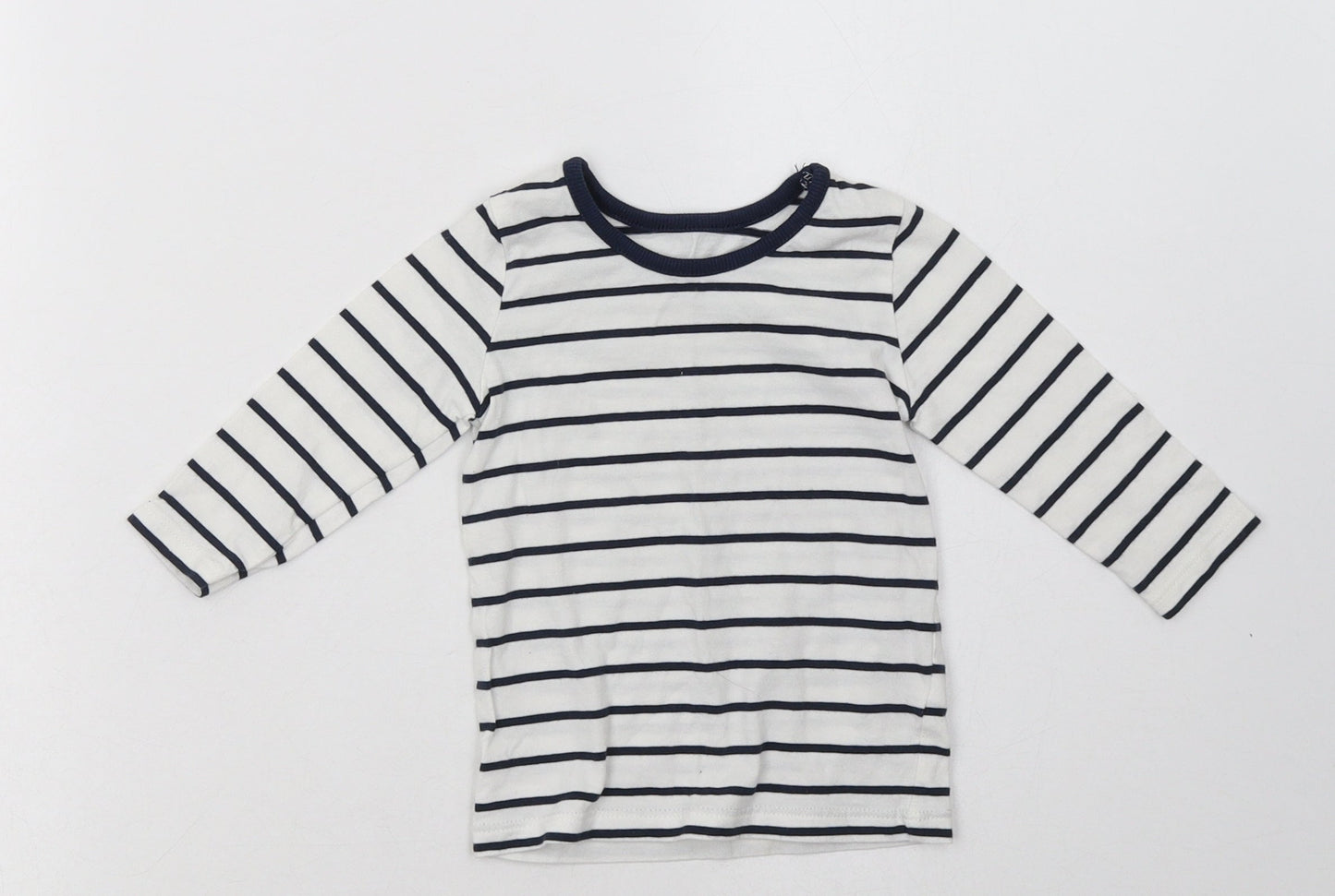 George Baby White Striped Cotton Basic Casual Size 6-9 Months Crew Neck Pullover