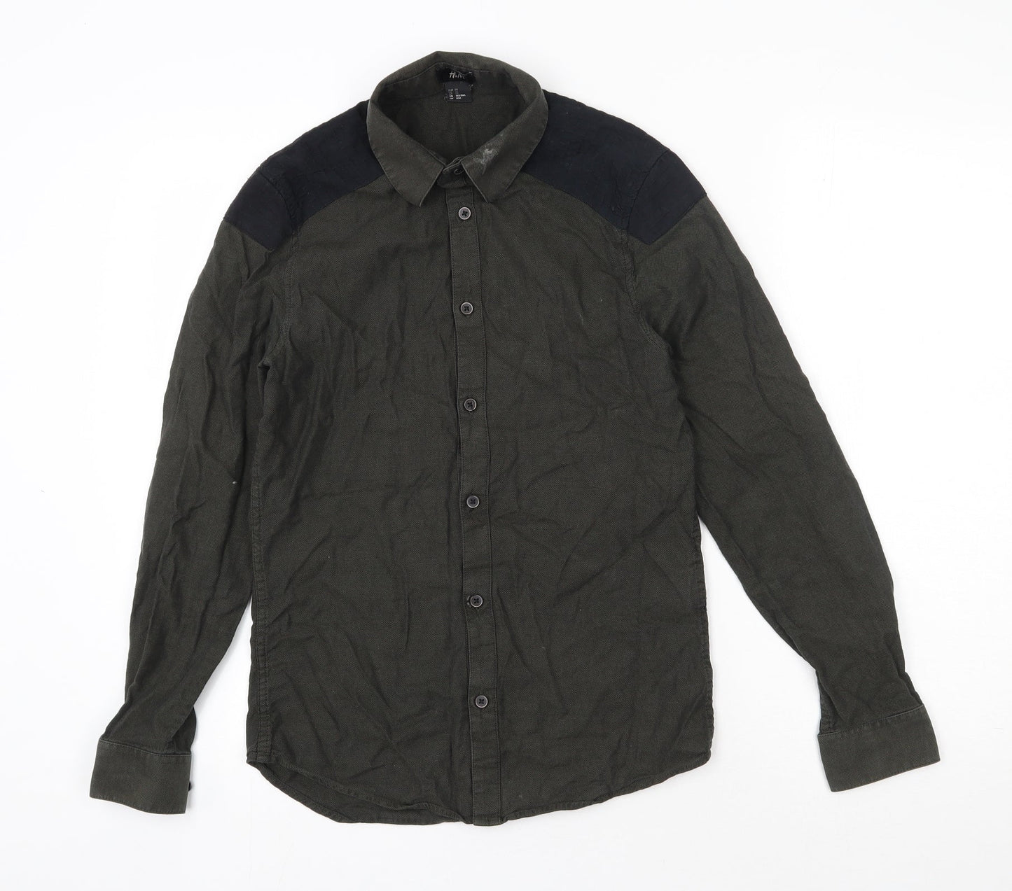H&M Mens Green  Cotton  Button-Up Size XS Collared Button